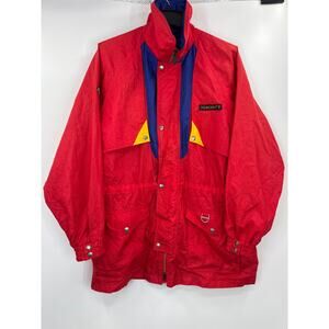 Vintage DESCENTE Spain Ski Team Ski Jacket Red Hooded full Zip size XL